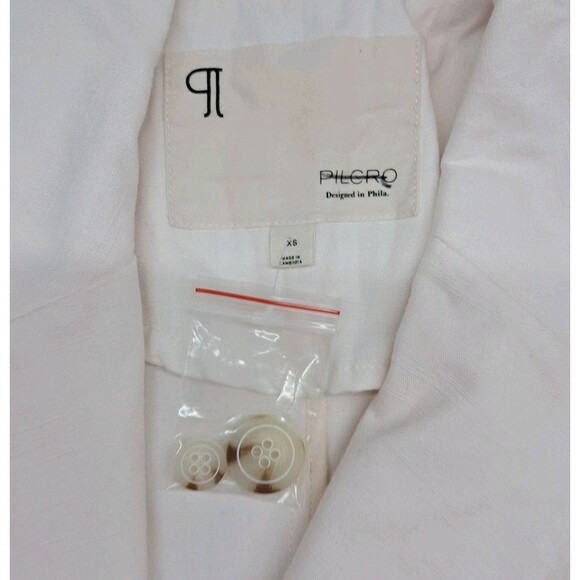 Anthropologie Pilcro Fray Hem Blazer Jacket Womens XS Ivory Pink Double Breasted - Picture 5 of 12